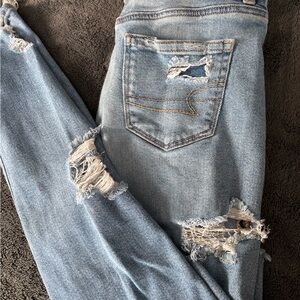American Eagle Outfitters Light Blue Distressed Skinny Jeans
